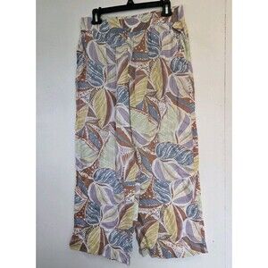 C&C California Pants Womens L Linen Wide Leg Crop Flowy High Rise Tropical Boho